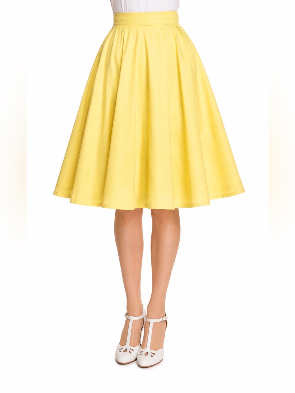 Hell Bunny Vixen Yellow 1950s Pin Up Rockabilly Swing Skirt, 100% Cotton, Retro